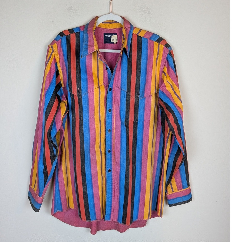 Wrangler Shirt 17x35 Multicolor Striped Western Brushpopper X-Long Tail USA
